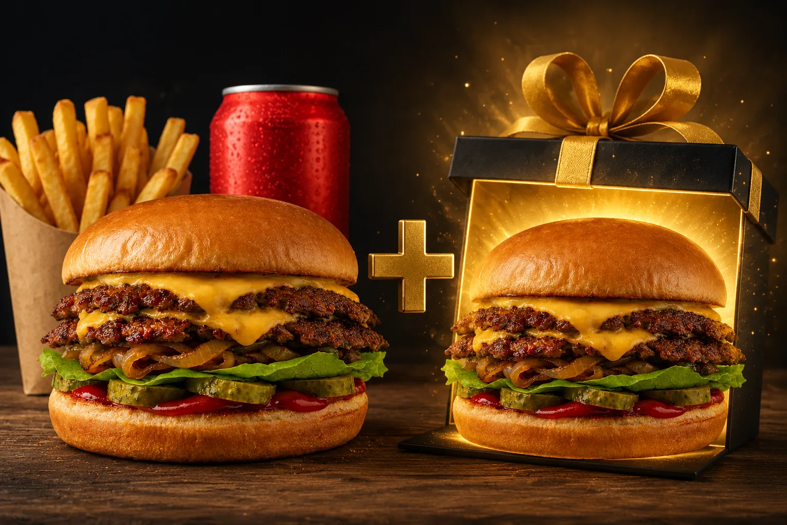 Le menu Burgy'Z avec frites et boisson, et un burger offert